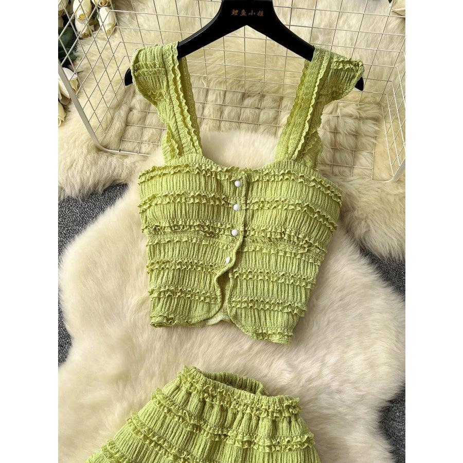 Textured Crop Top and Tiered Skirt Set Apparel and Accessories