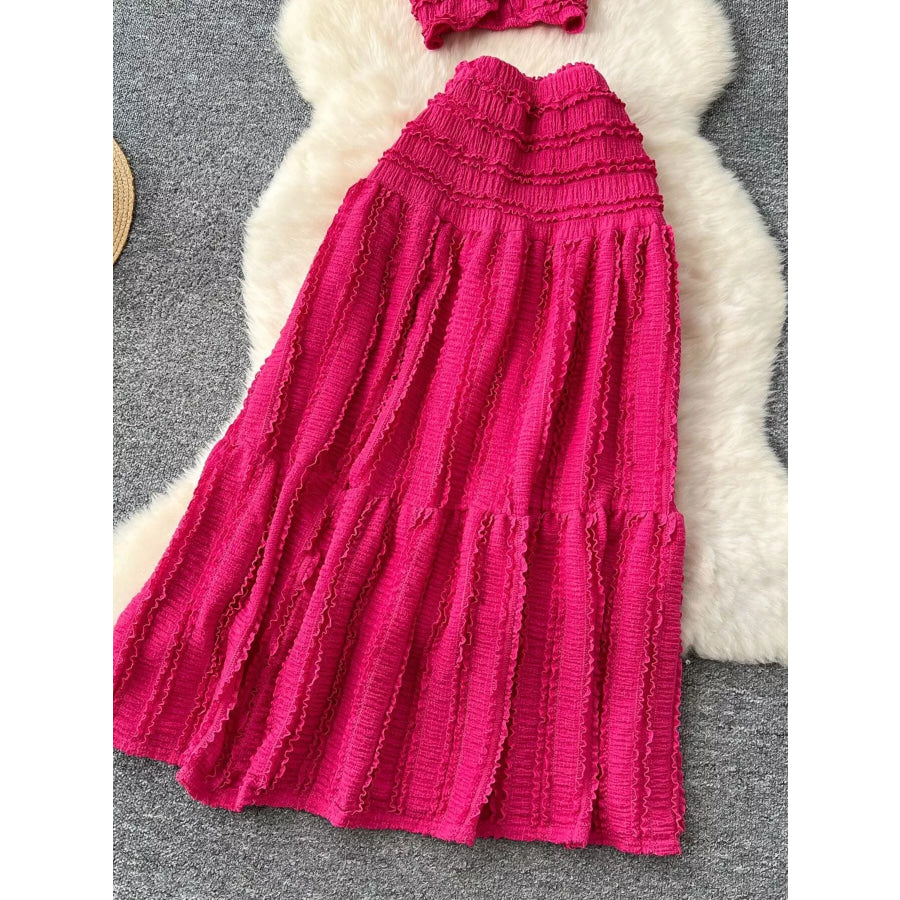 Textured Crop Top and Tiered Skirt Set Apparel and Accessories