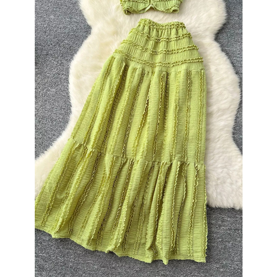 Textured Crop Top and Tiered Skirt Set Apparel and Accessories