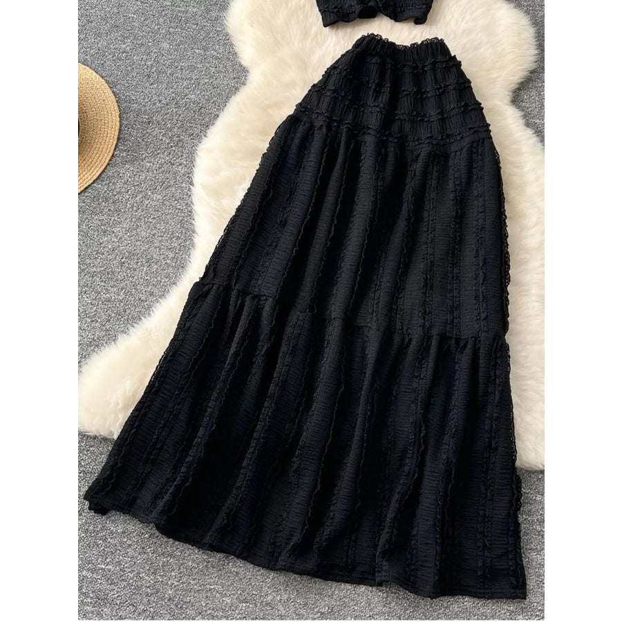 Textured Crop Top and Tiered Skirt Set Apparel and Accessories