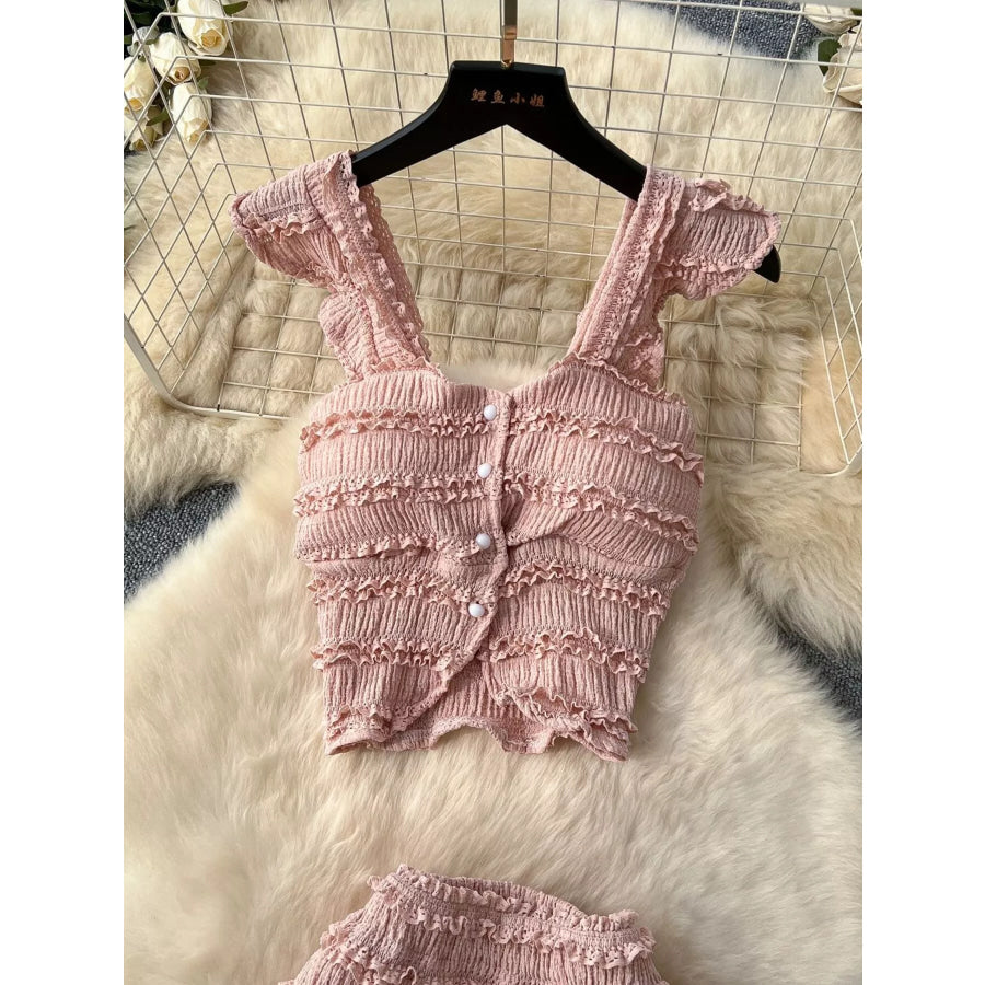 Textured Crop Top and Tiered Skirt Set Apparel and Accessories