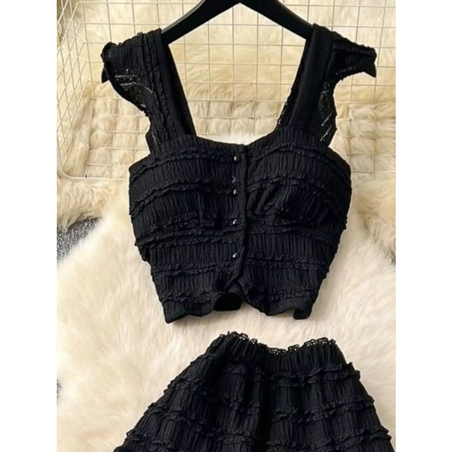 Textured Crop Top and Tiered Skirt Set Apparel and Accessories