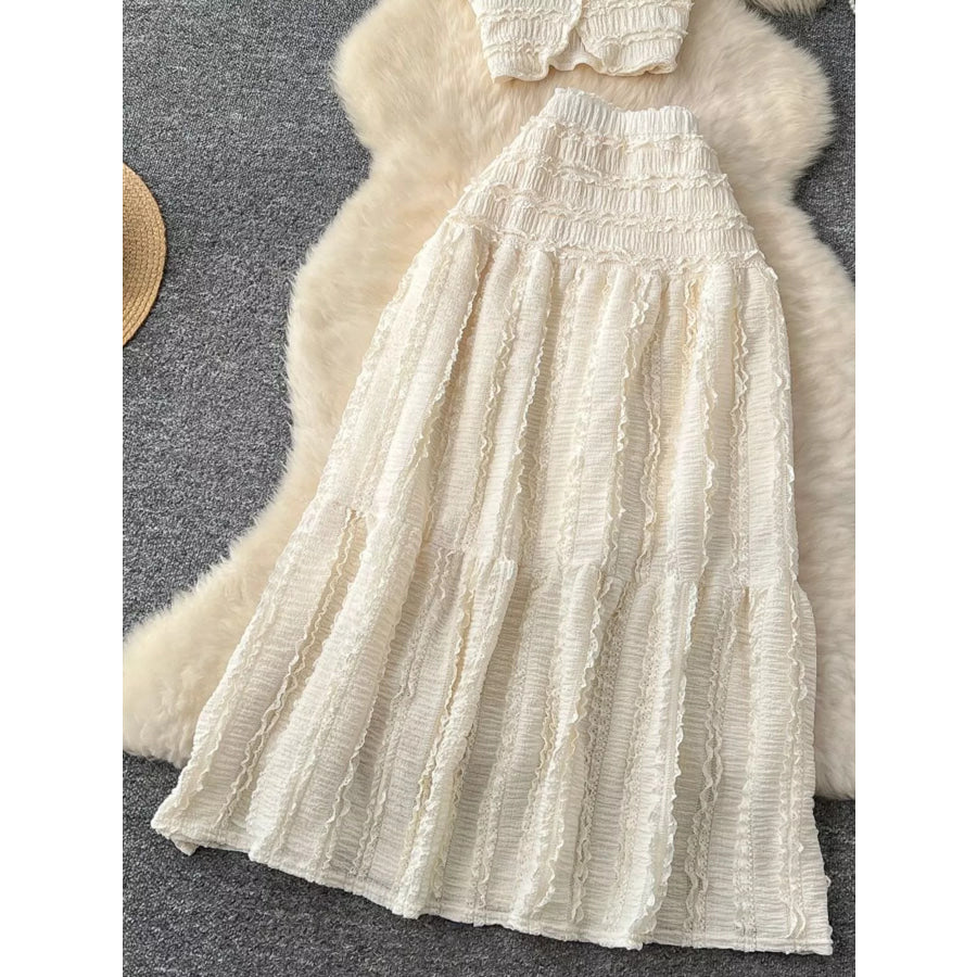 Textured Crop Top and Tiered Skirt Set Apparel and Accessories