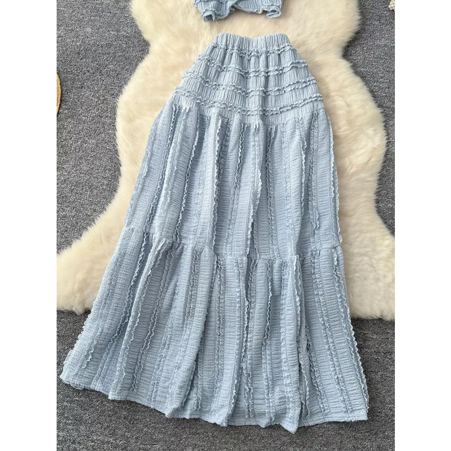 Textured Crop Top and Tiered Skirt Set Apparel and Accessories