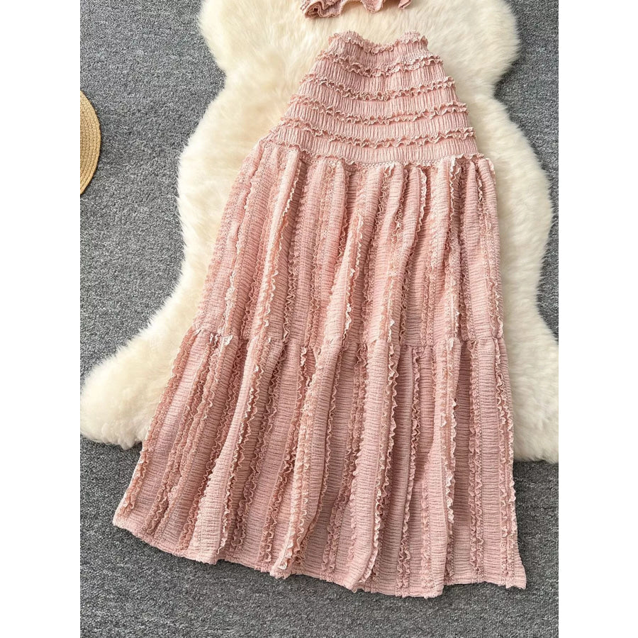 Textured Crop Top and Tiered Skirt Set Apparel and Accessories