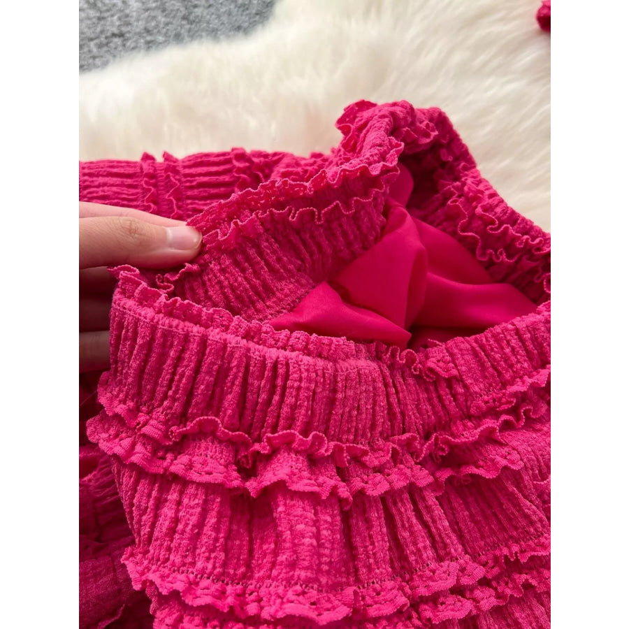 Textured Crop Top and Tiered Skirt Set Apparel and Accessories