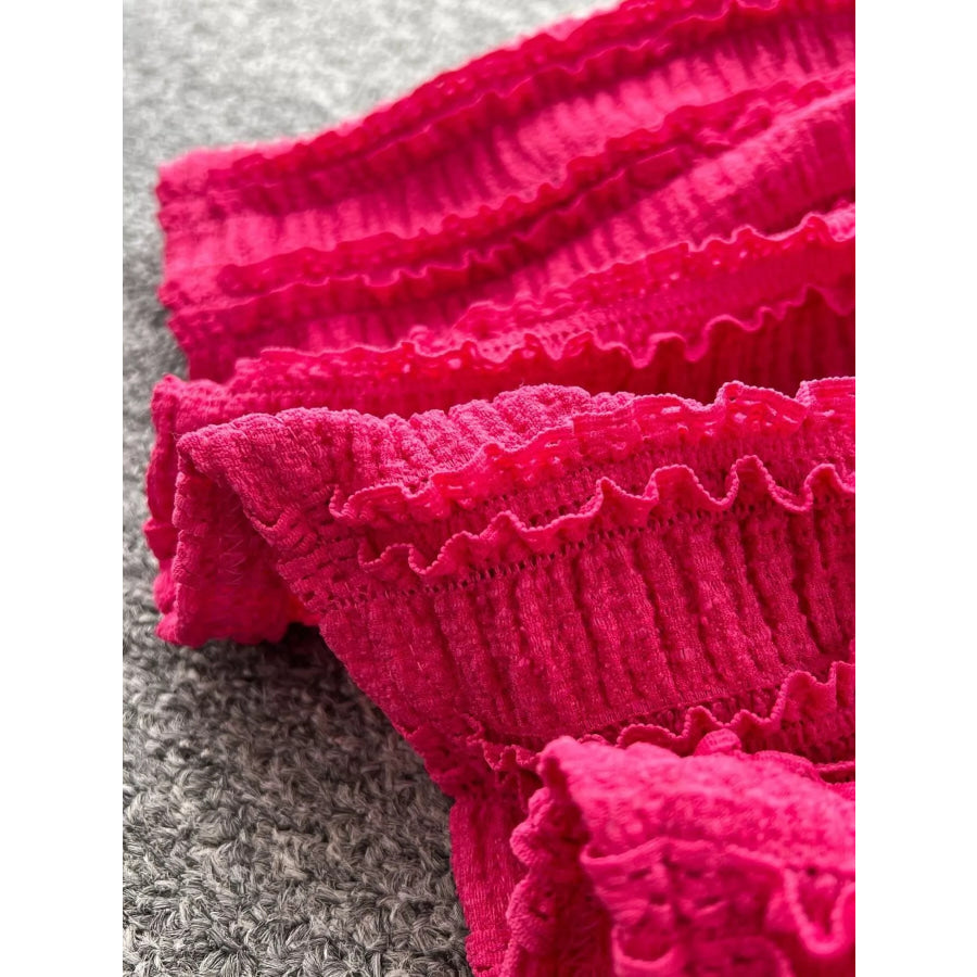 Textured Crop Top and Tiered Skirt Set Apparel and Accessories