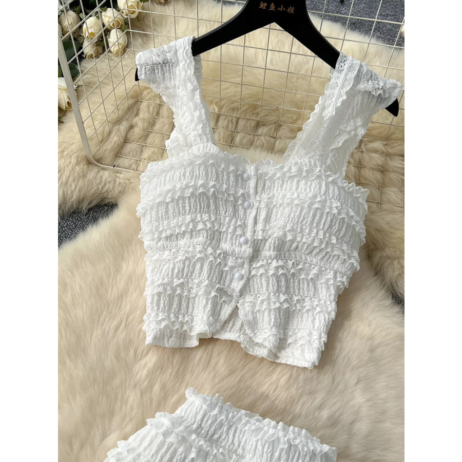 Textured Crop Top and Tiered Skirt Set Apparel and Accessories