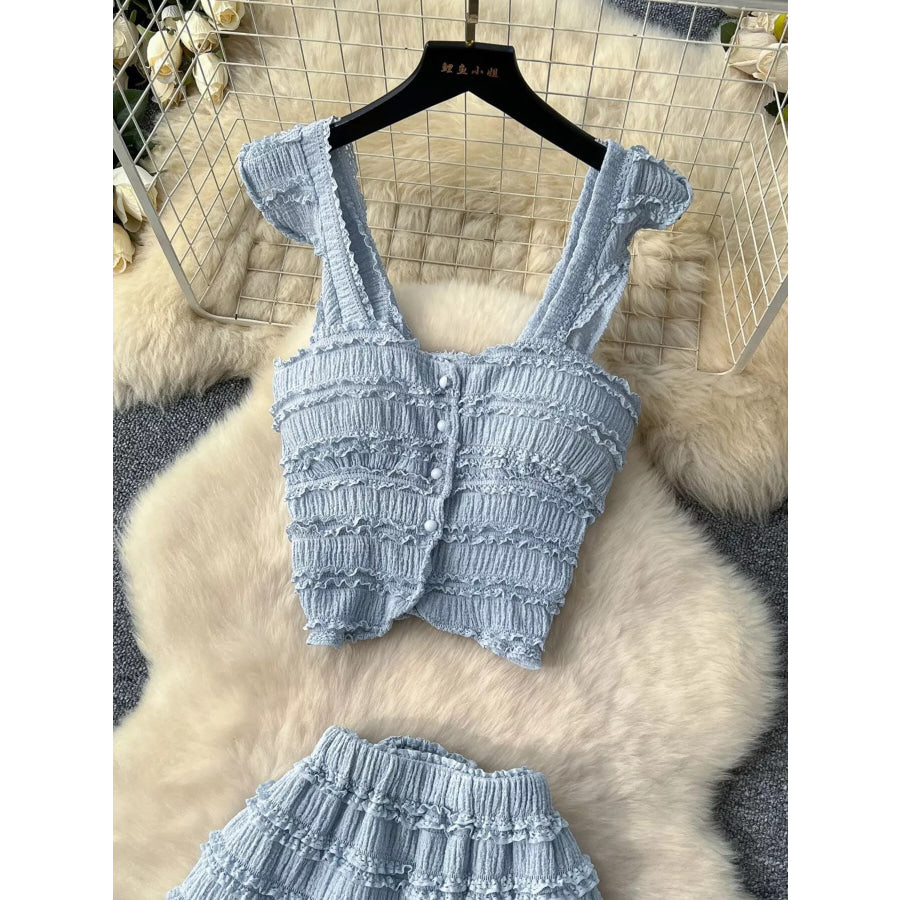 Textured Crop Top and Tiered Skirt Set Apparel and Accessories