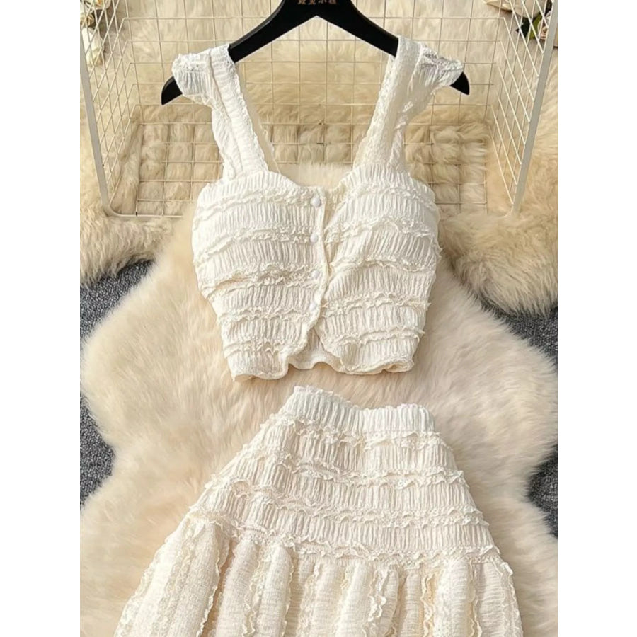 Textured Crop Top and Tiered Skirt Set Apparel and Accessories