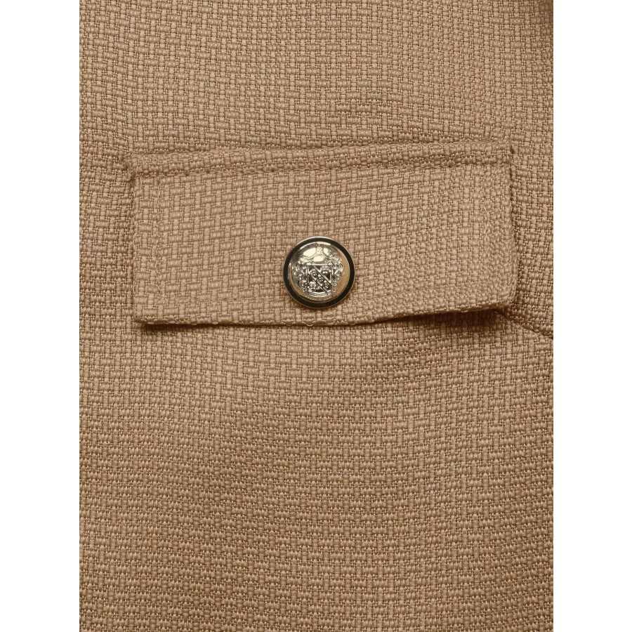 Textured Cropped Jacket with Gold-Tone Button Apparel and Accessories