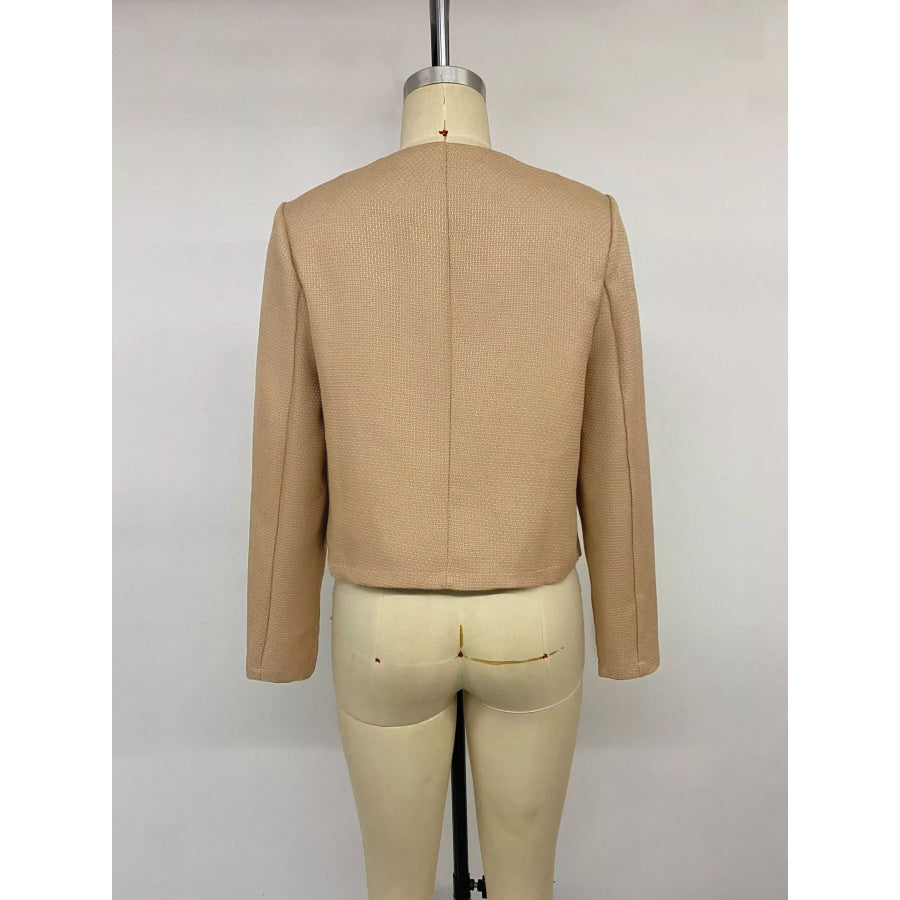 Textured Cropped Jacket with Gold-Tone Button Apparel and Accessories