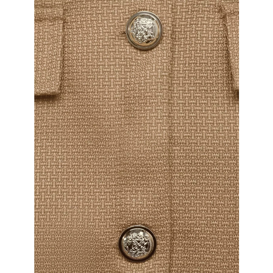 Textured Cropped Jacket with Gold-Tone Button Apparel and Accessories