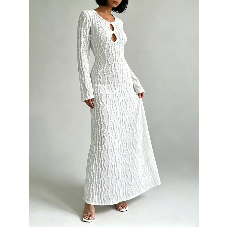 Textured Cut-Out Long Sleeve Maxi Dress Apparel and Accessories