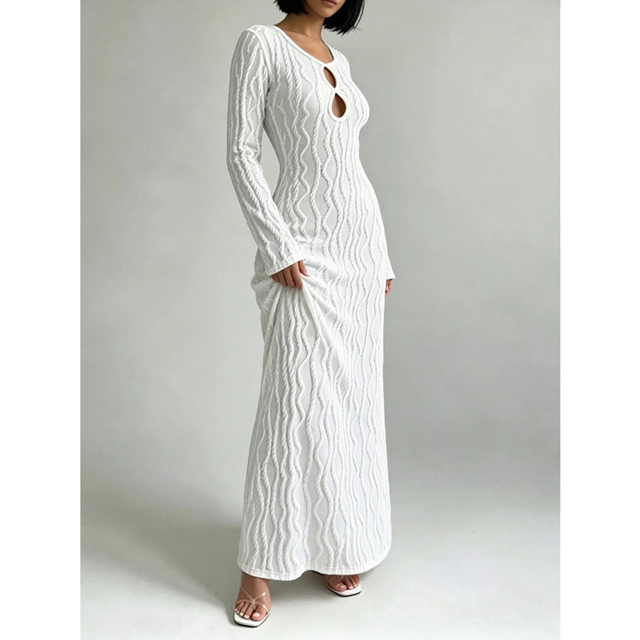Textured Cut-Out Long Sleeve Maxi Dress Apparel and Accessories