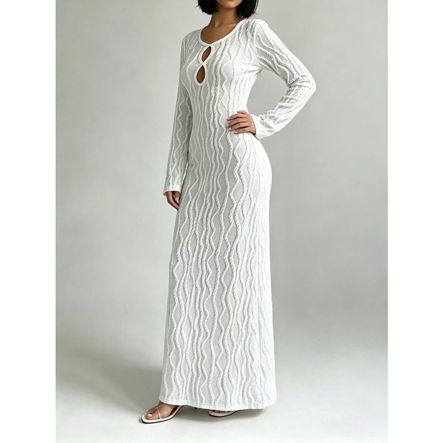 Textured Cut-Out Long Sleeve Maxi Dress Apparel and Accessories
