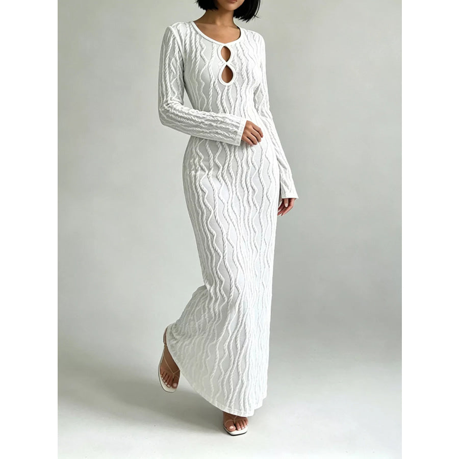 Textured Cut-Out Long Sleeve Maxi Dress Apparel and Accessories