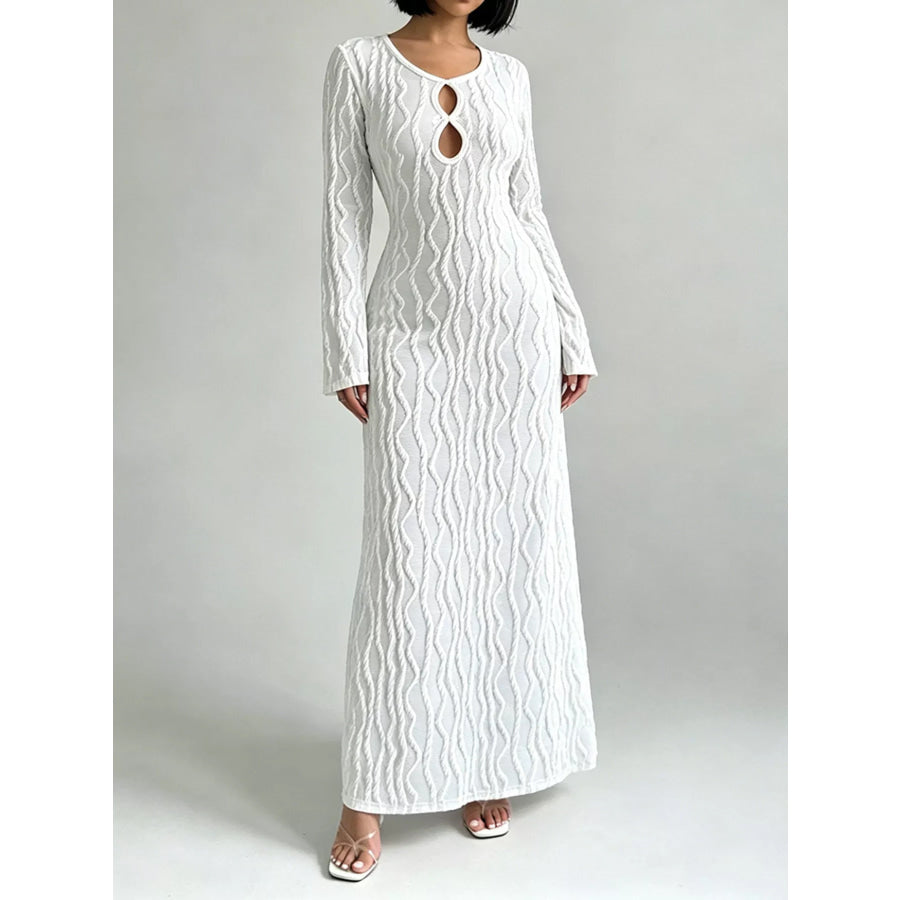 Textured Cut-Out Long Sleeve Maxi Dress White / S Apparel and Accessories