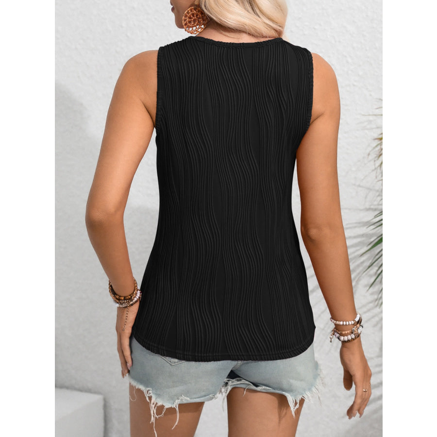 Textured Cutout Round Neck Tank Apparel and Accessories