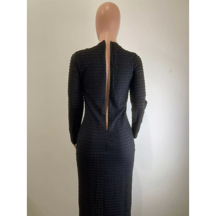 Textured Decor Button Midi Dress Apparel and Accessories