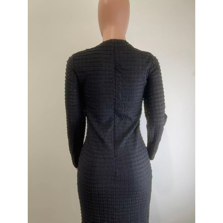 Textured Decor Button Midi Dress Apparel and Accessories