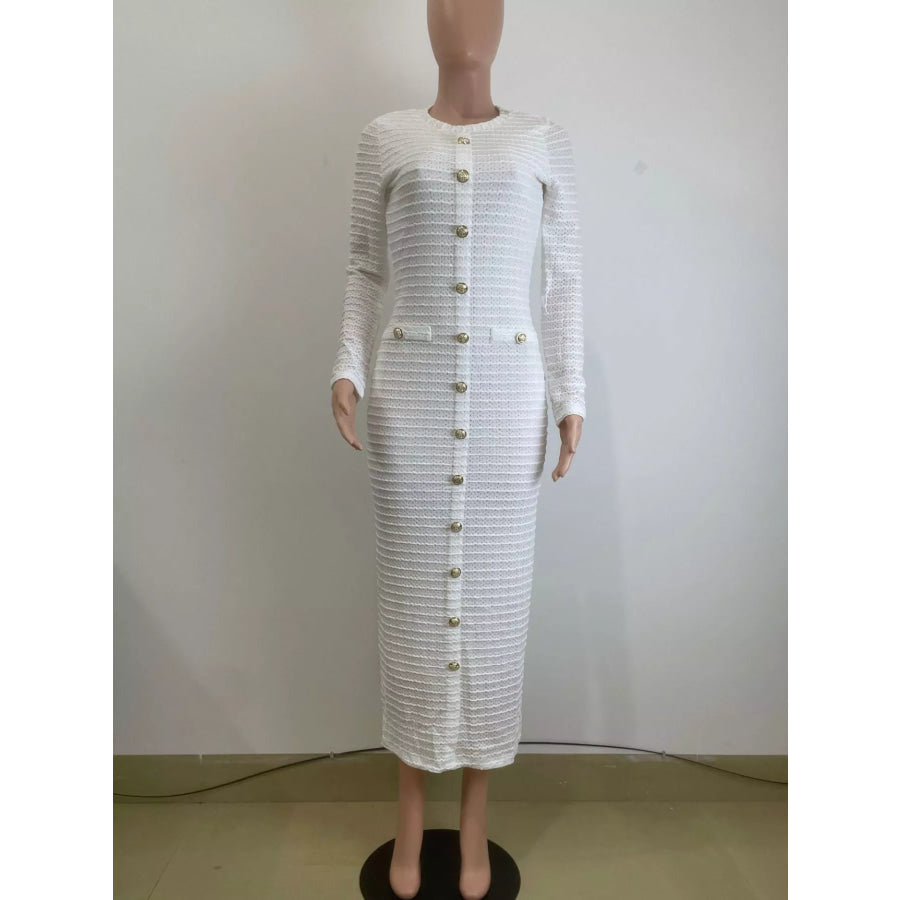 Textured Decor Button Midi Dress Apparel and Accessories