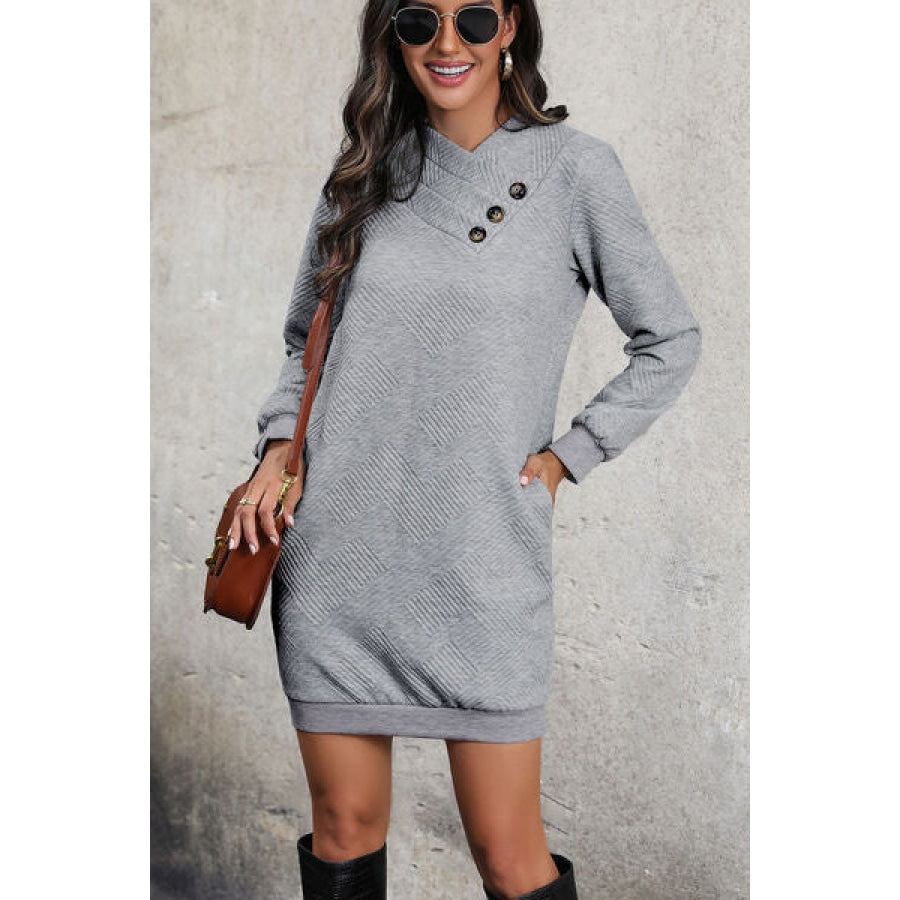 Textured Decorative Button Mini Dress Cloudy Blue / S Clothing