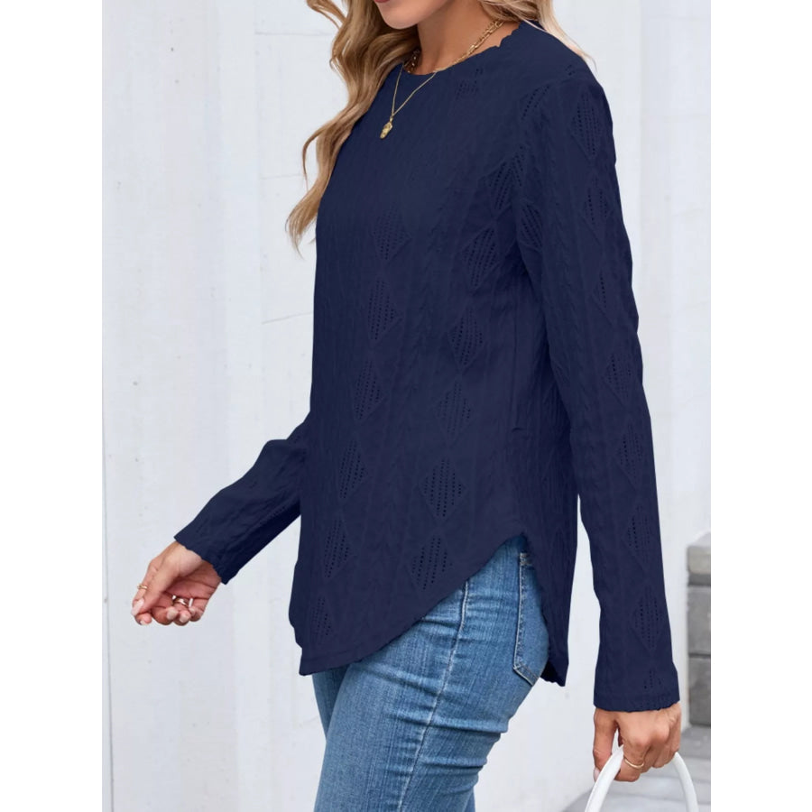 Textured Diamond Knit Long Sleeve T-Shirt Apparel and Accessories