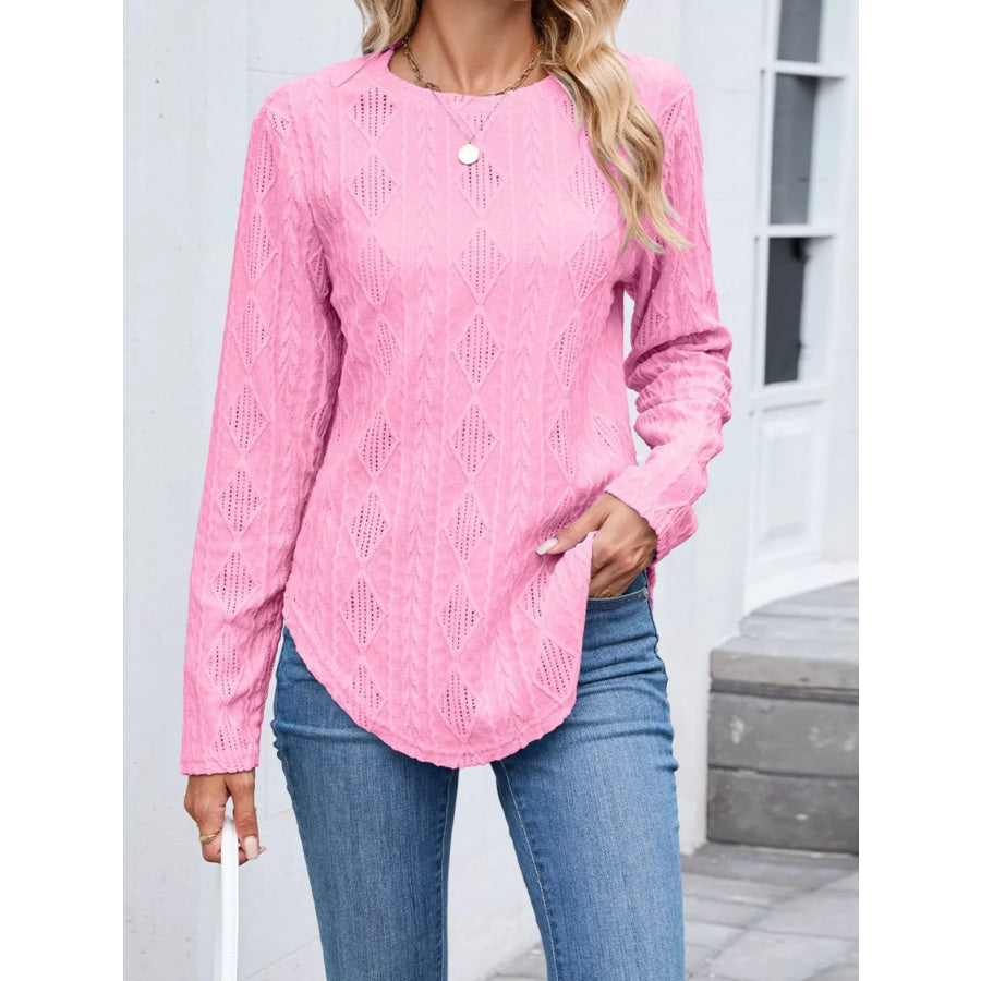 Textured Diamond Knit Long Sleeve T-Shirt Apparel and Accessories