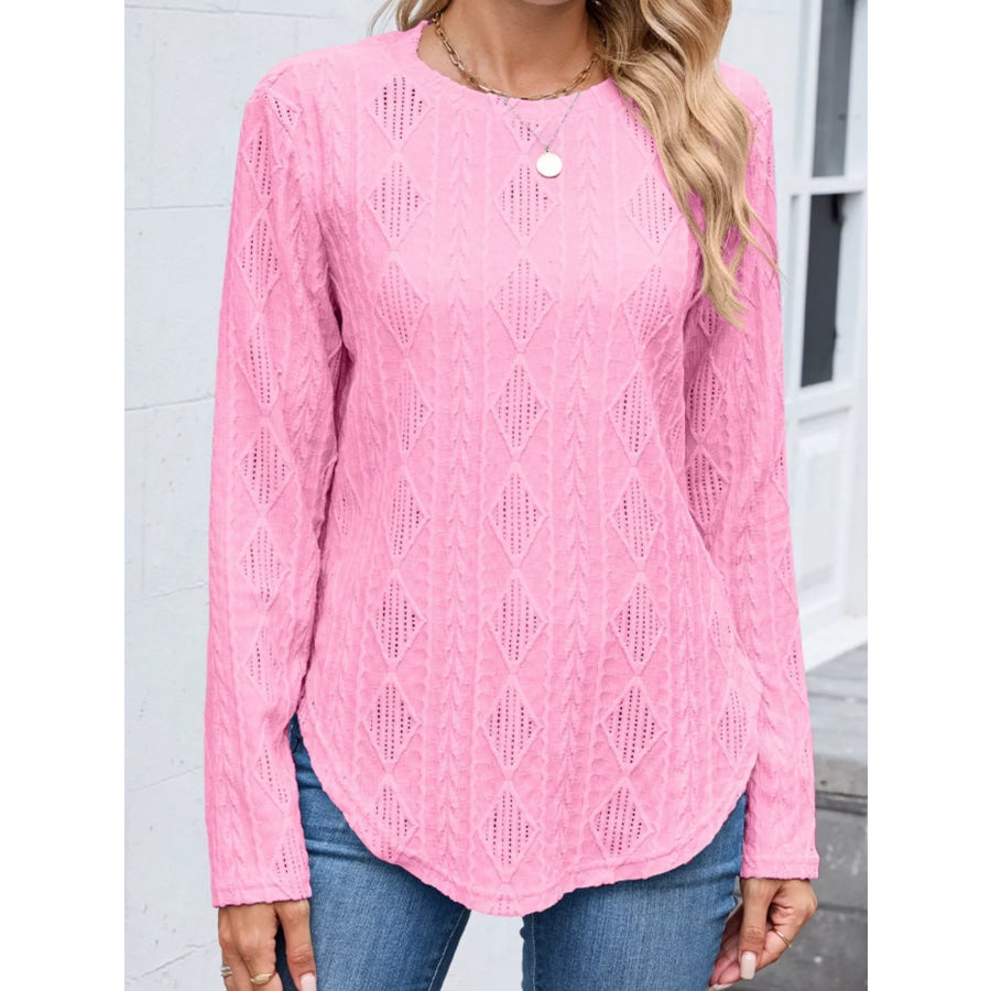 Textured Diamond Knit Long Sleeve T-Shirt Apparel and Accessories