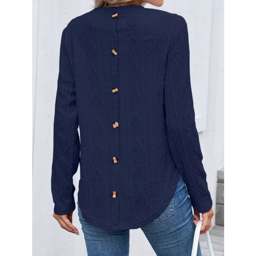 Textured Diamond Knit Long Sleeve T-Shirt Apparel and Accessories