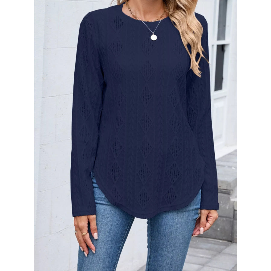 Textured Diamond Knit Long Sleeve T-Shirt Apparel and Accessories