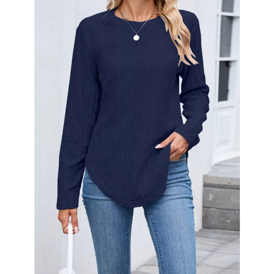 Textured Diamond Knit Long Sleeve T-Shirt Apparel and Accessories