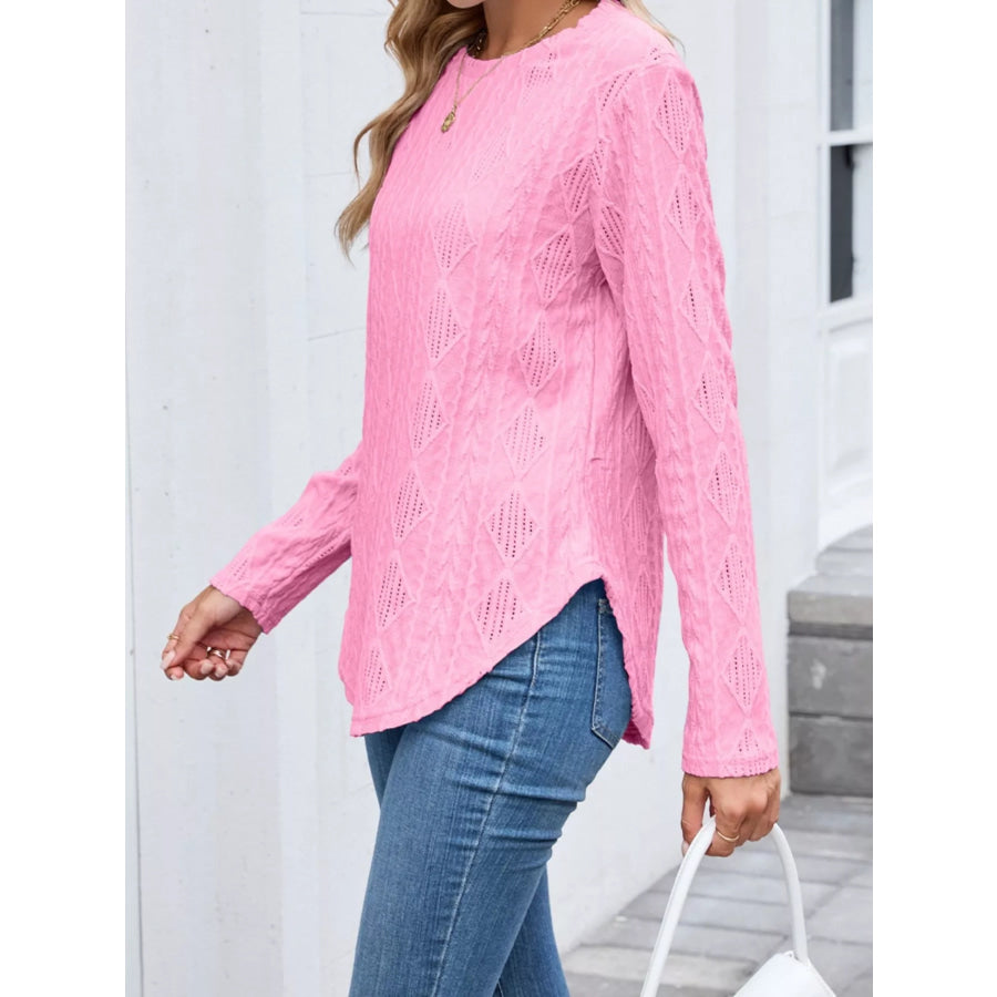Textured Diamond Knit Long Sleeve T-Shirt Apparel and Accessories