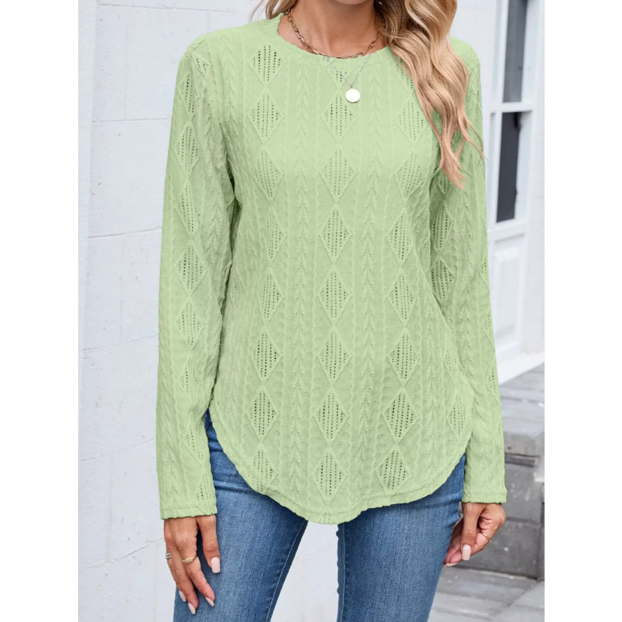 Textured Diamond Knit Long Sleeve T-Shirt Green / S Apparel and Accessories