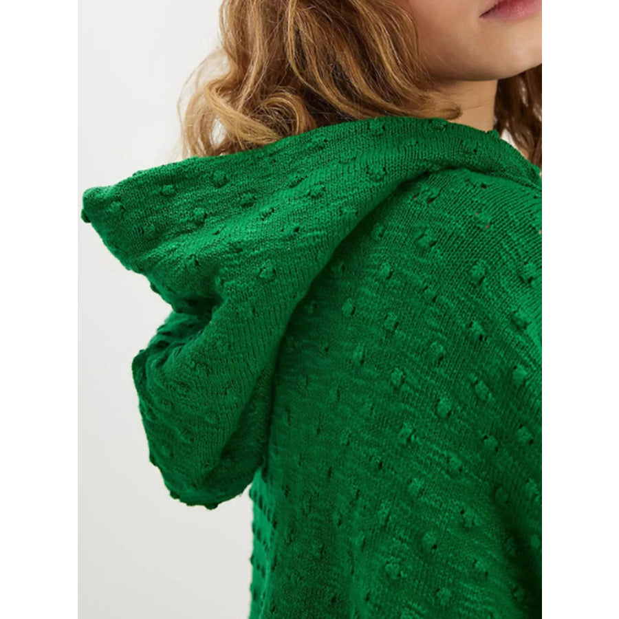 Textured Dot Knit Long Sleeve Hooded Sweater Apparel and Accessories