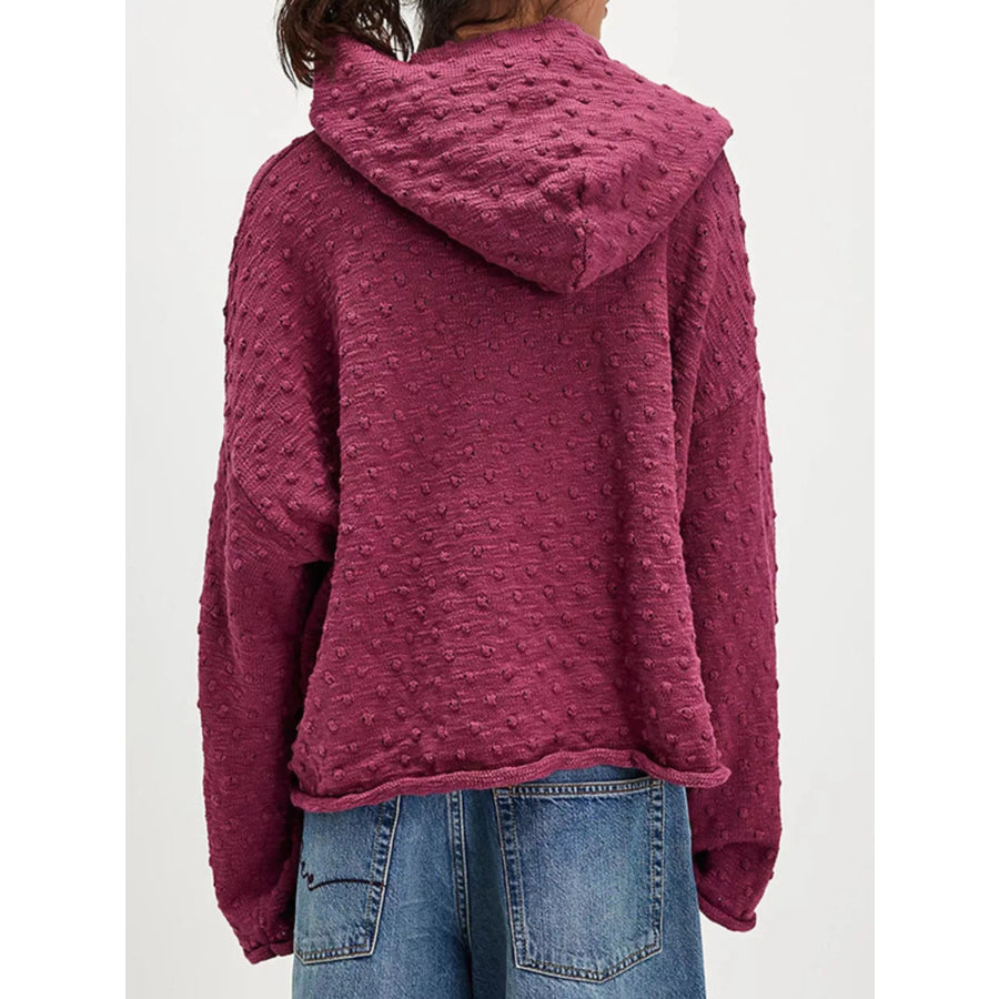 Textured Dot Knit Long Sleeve Hooded Sweater Apparel and Accessories