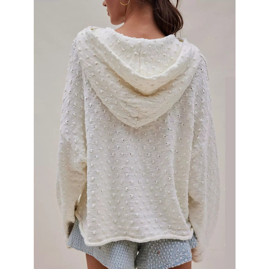 Textured Dot Knit Long Sleeve Hooded Sweater Apparel and Accessories
