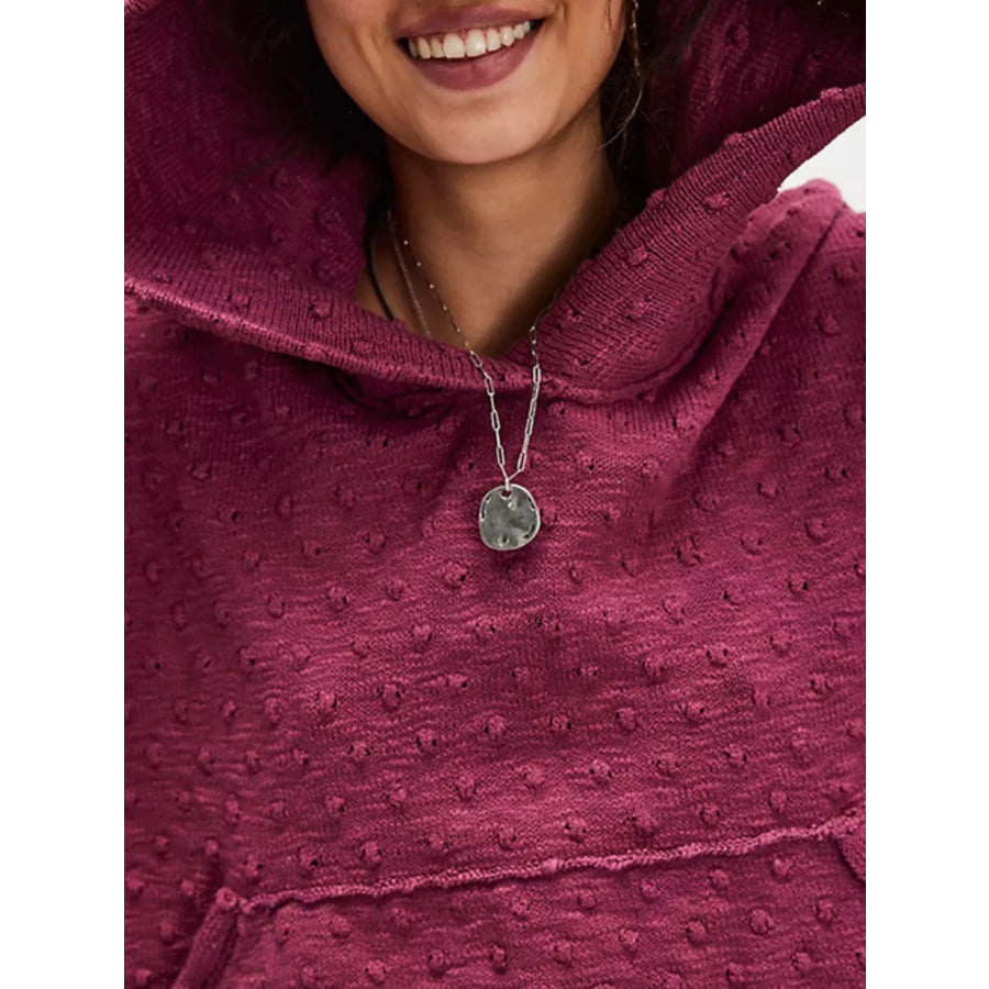 Textured Dot Knit Long Sleeve Hooded Sweater Apparel and Accessories