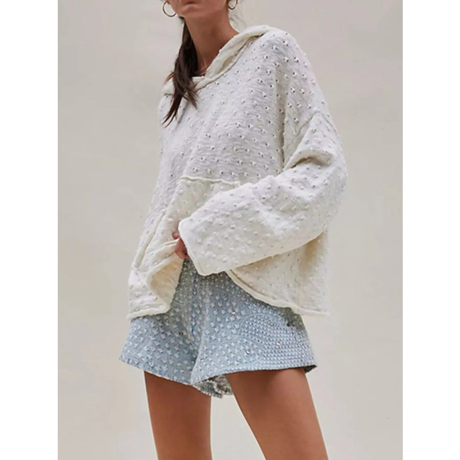 Textured Dot Knit Long Sleeve Hooded Sweater Apparel and Accessories