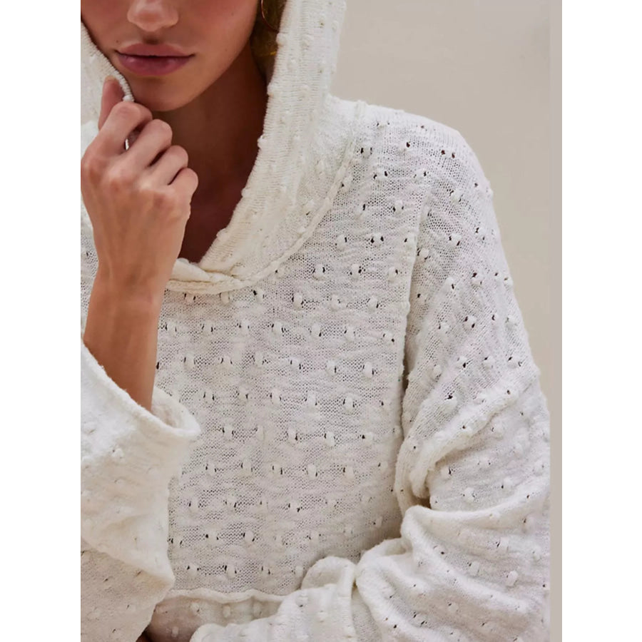Textured Dot Knit Long Sleeve Hooded Sweater Apparel and Accessories