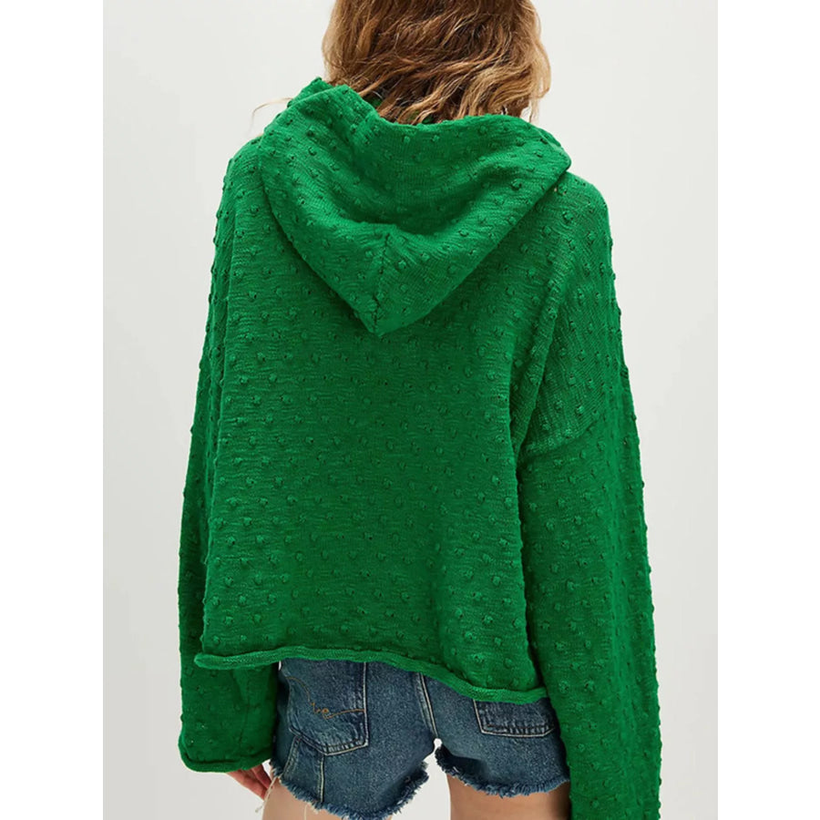 Textured Dot Knit Long Sleeve Hooded Sweater Apparel and Accessories