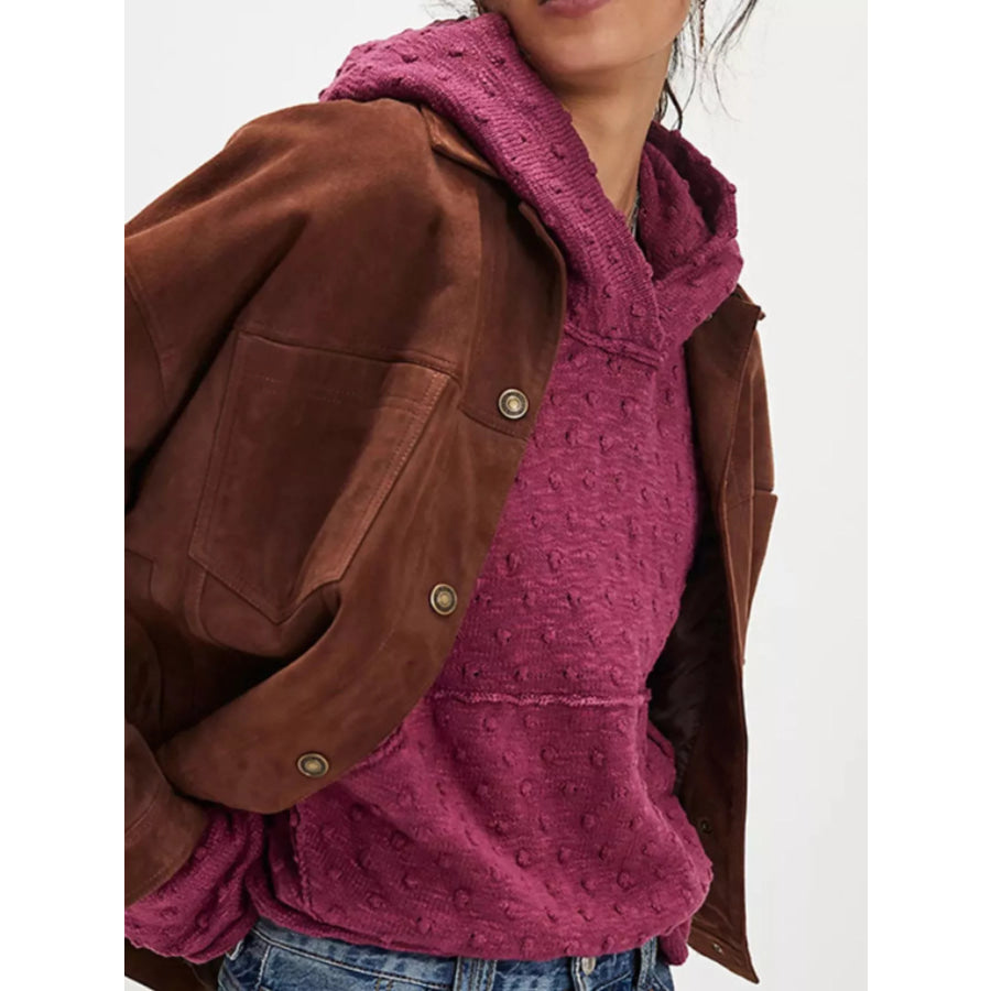 Textured Dot Knit Long Sleeve Hooded Sweater Apparel and Accessories