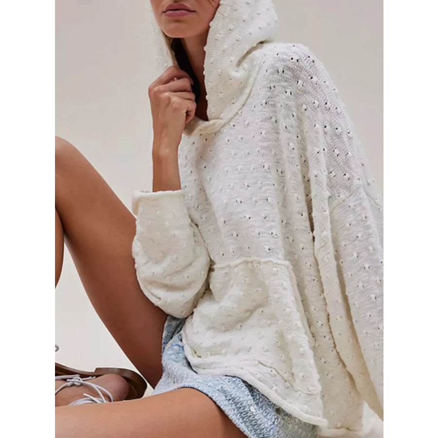 Textured Dot Knit Long Sleeve Hooded Sweater Gray/white / S Apparel and Accessories