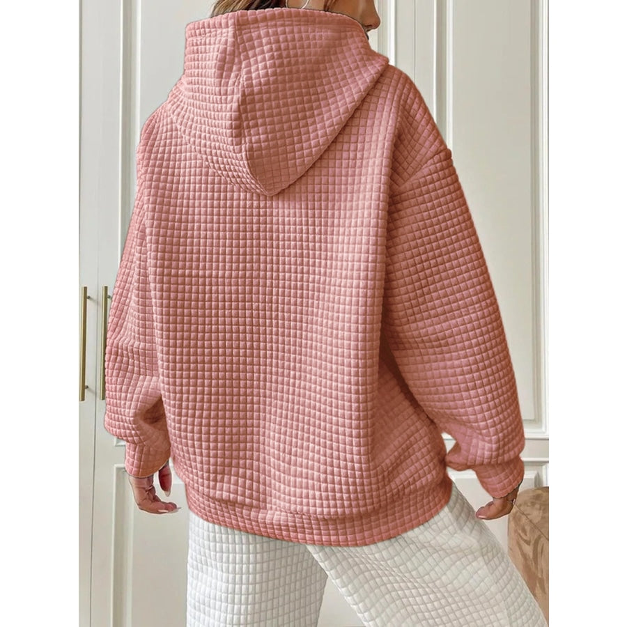 Textured Drawstring Drop Shoulder Hoodie