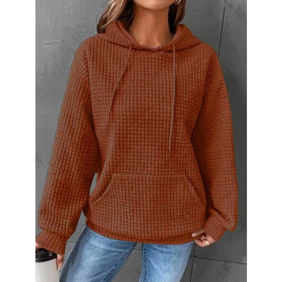 Textured Drawstring Drop Shoulder Hoodie