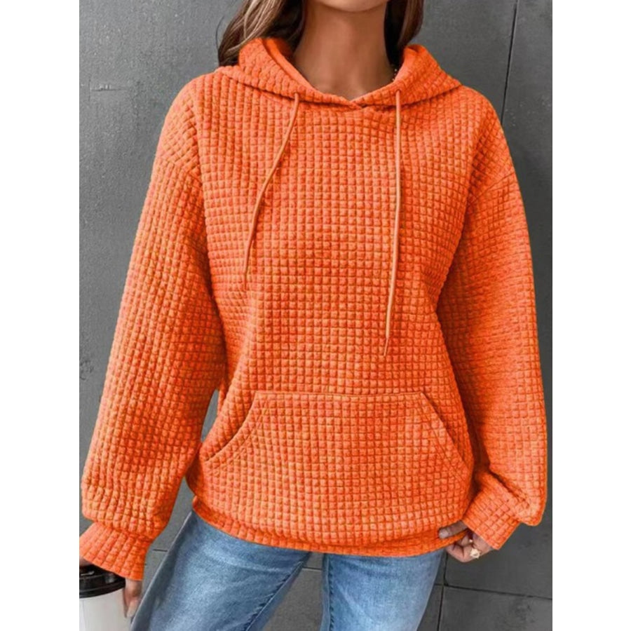 Textured Drawstring Drop Shoulder Hoodie