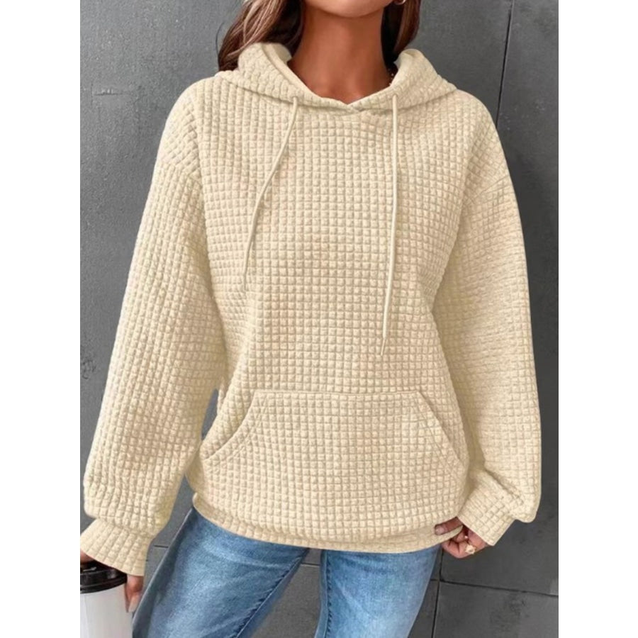 Textured Drawstring Drop Shoulder Hoodie