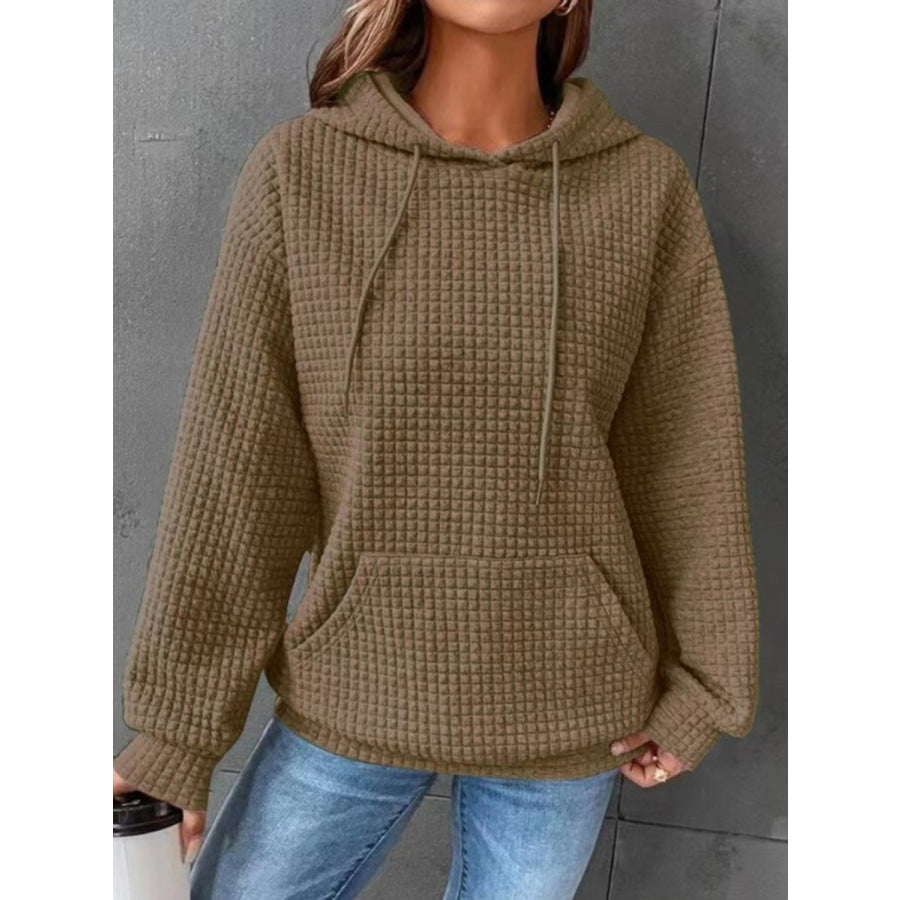 Textured Drawstring Drop Shoulder Hoodie