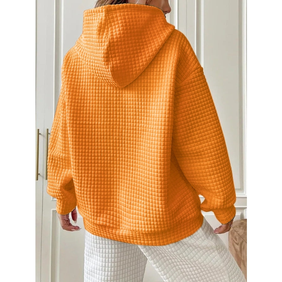 Textured Drawstring Drop Shoulder Hoodie